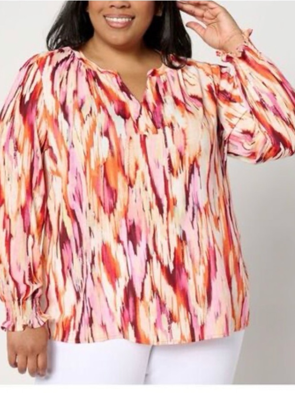 Belle by Kim Gravel Pink & Orange Abstract Print Blouse